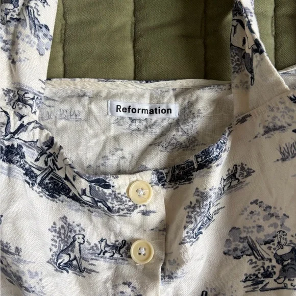 Reformation Navy and Cream Printed Tank Top - Picture 2 of 4